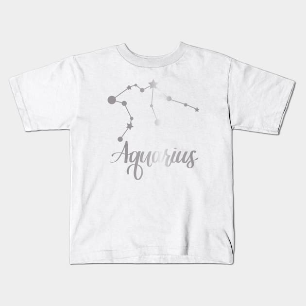 Aquarius Zodiac Constellation in Silver Kids T-Shirt by Kelly Gigi